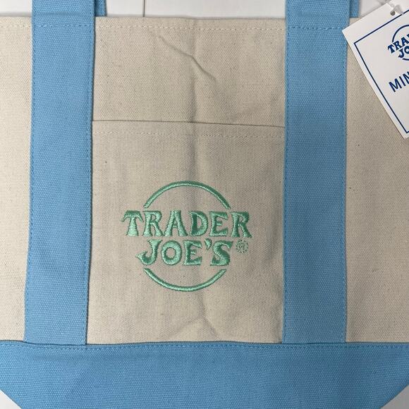 LOT Set of 2 — Trader Joe’s Canvas Tote Bags — Full Size BLUE + Pastel BLUE NWT!